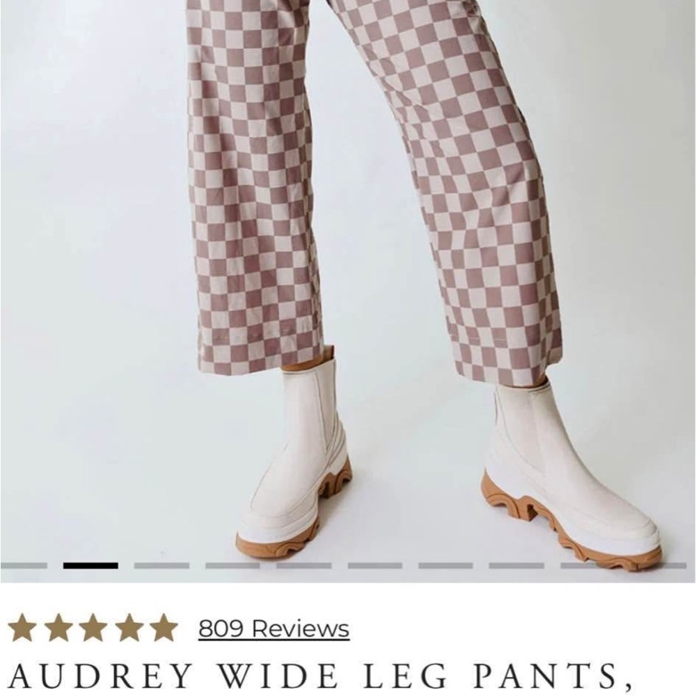 Audrey Wide Leg Pants - Brown Checkered Small Petite